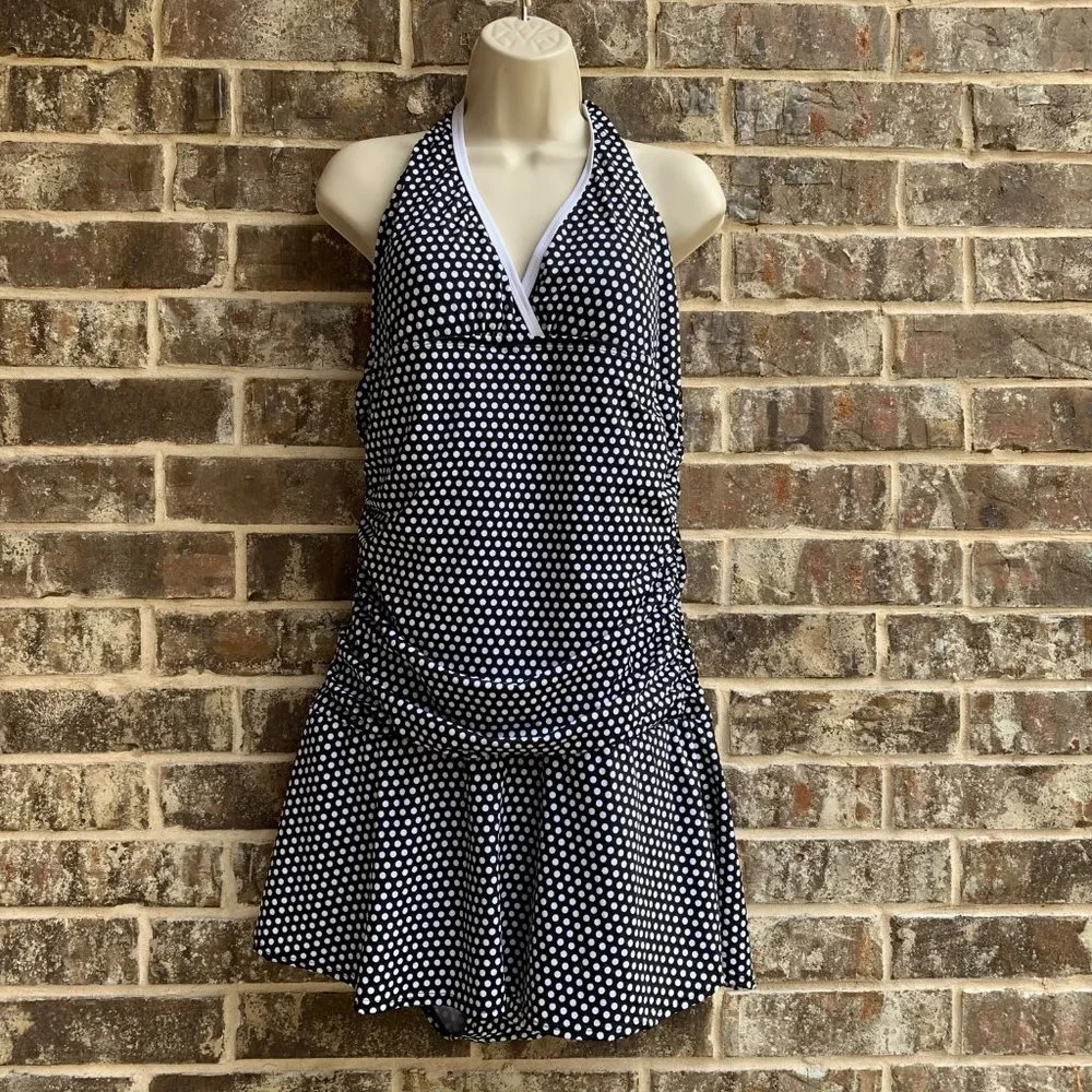 Women’s One Piece Halter Swimsuit Skirted - Picture 1 of 15